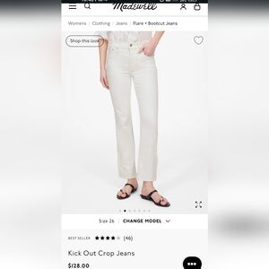 Madewell Mid-rise Kick Out Women's Straight Leg White Jeans